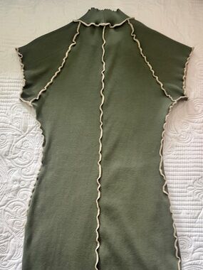 Lulu's Olive Green Ribbed Midi with Cream Lettuce-Edge Trim